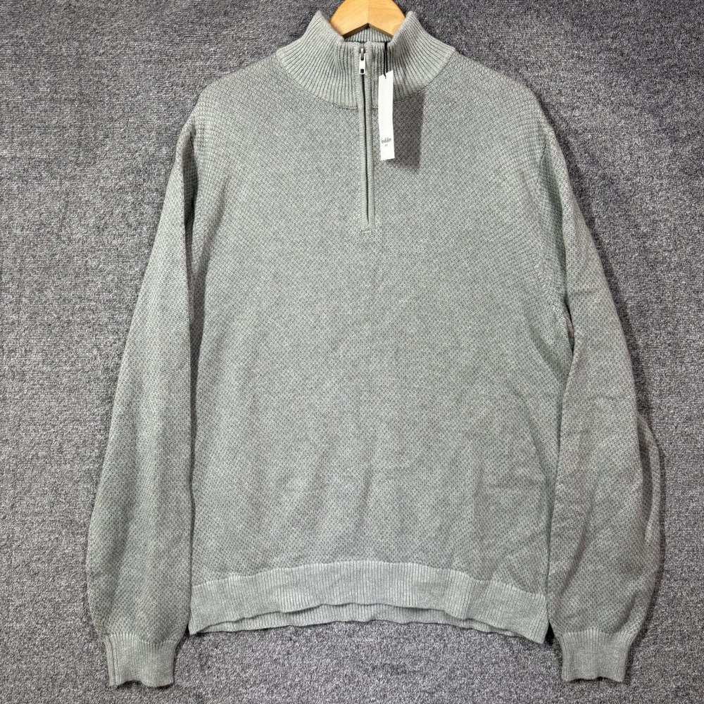 Goodfellow & Co Sweater Mens XL Gray 100% Cotton Textured Quarter Zip NWT